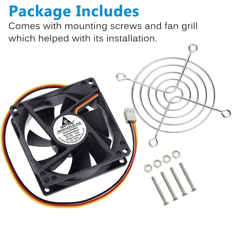 GDSTIME 80mm 8cm CPU Fan, 80mm x 25mm Brushless DC 12V 3PIN Brushless PC Computer Case Cooling Fan - Image 4